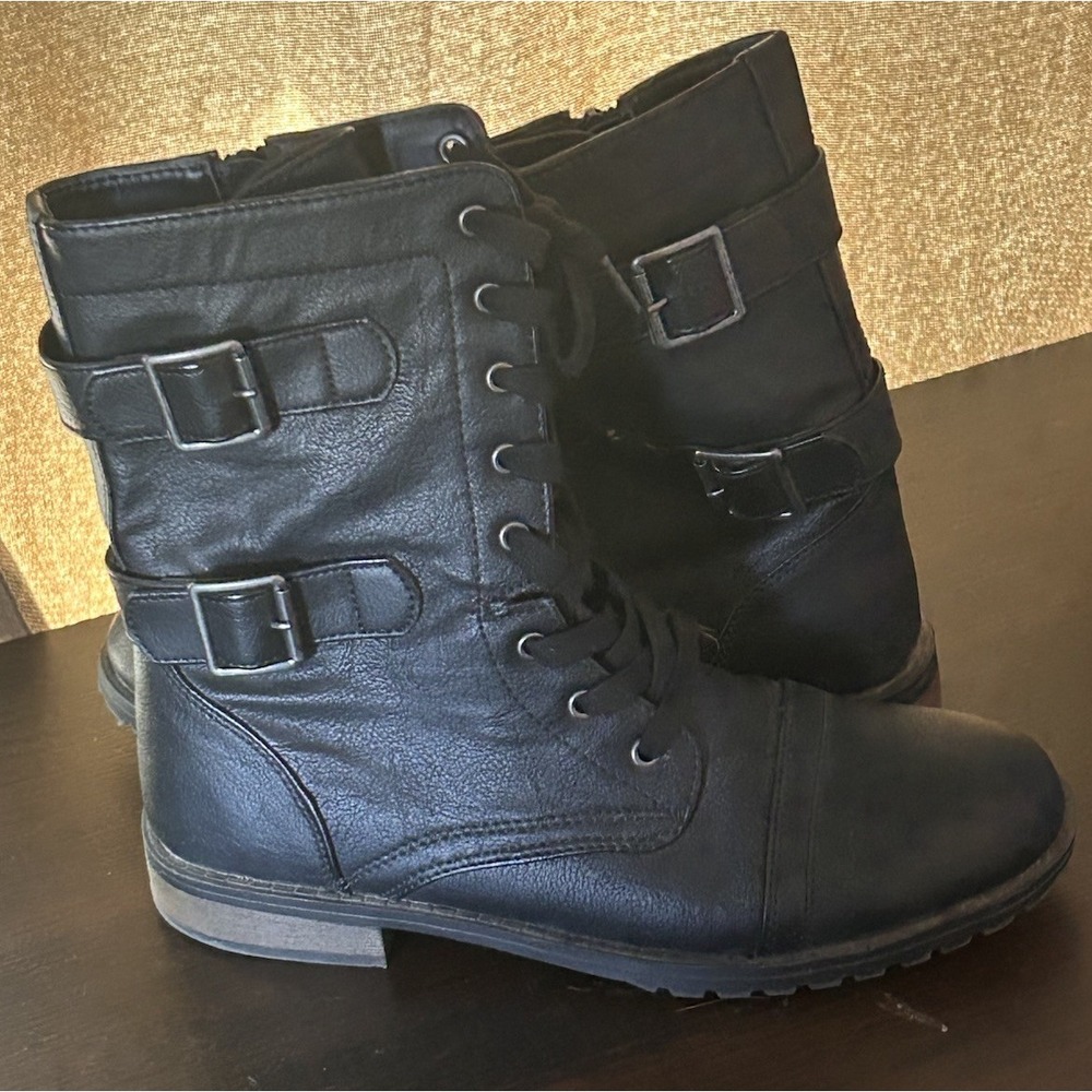 women's Self Esteem Combat Moto Boots Full Zip Lace Up zise 9.5 black